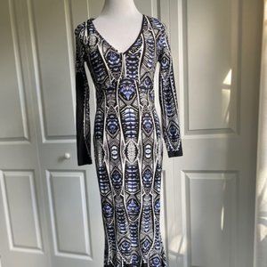 Venus Floor Length Blue Peacock Print Maxi Dress